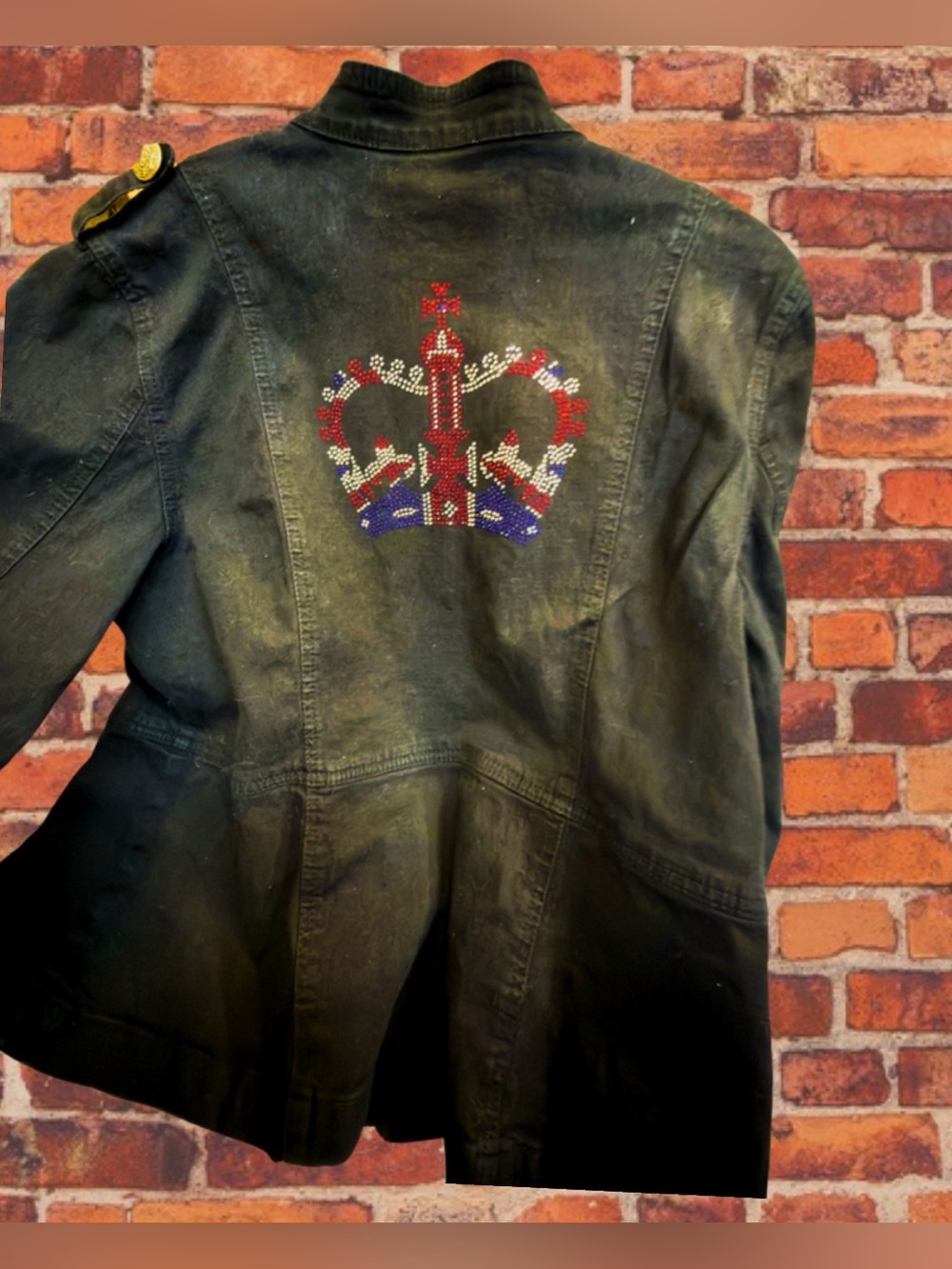 Military-Style Black Denim Jacket with Gold Buttons. 1 of a kind. SALE 🔵